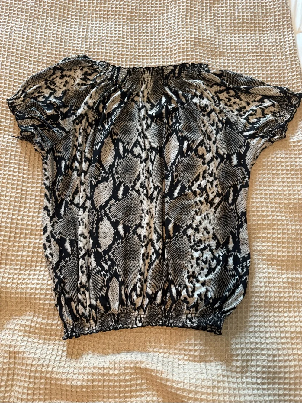 Isabella Rodriguez Black & Cream Smocked Snake-Print Blouse - Picture 4 of 4